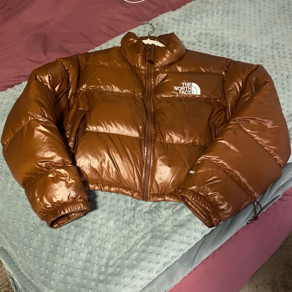 BROWN NUPTSE SHORT PUFFER BY THE NORTH FACE